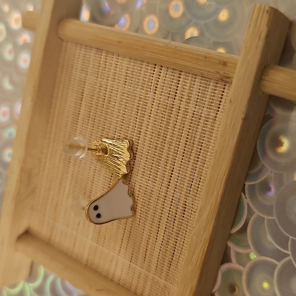 Ghost Shaped Earrings with Gold Trim - Picture 2 of 2